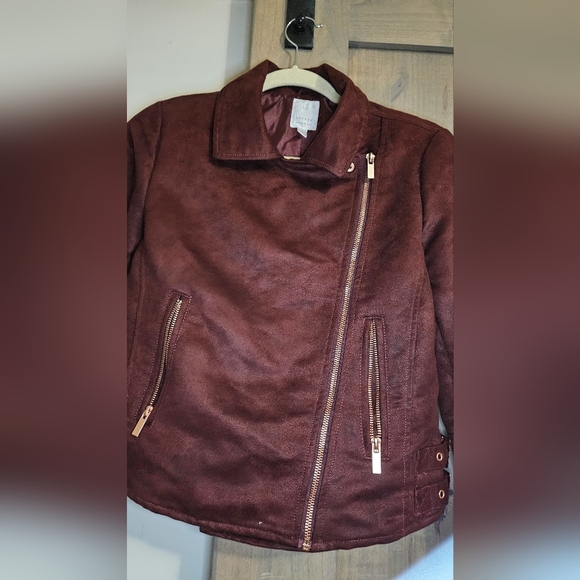 LC Lauren Conrad Runway collection Faux Suede Moto Jacket. Color Wine. Size 4 - Picture 14 of 15
